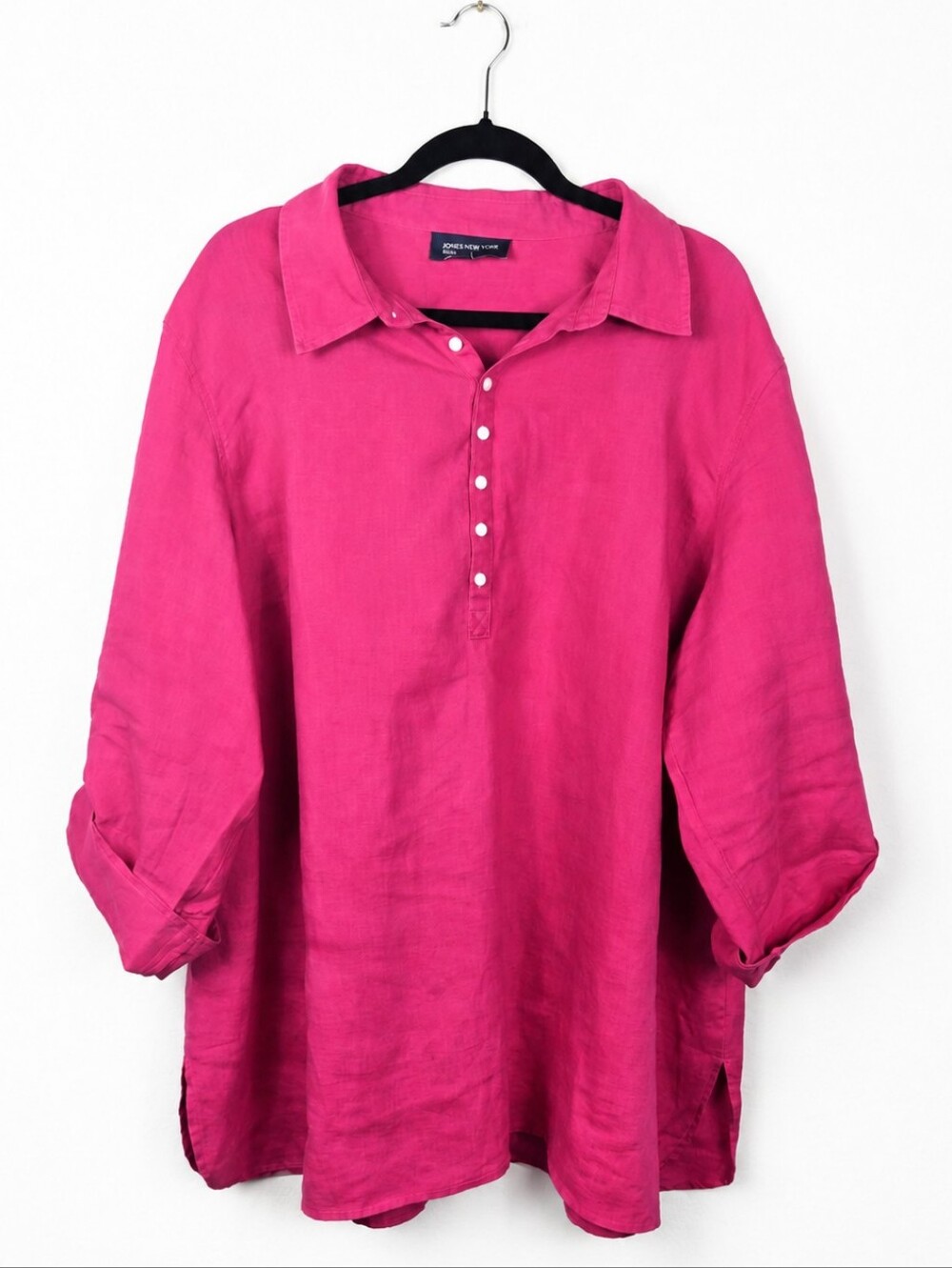 Jones New York 3X 100% Linen Hot Pink Tunic Popover Shirt Coastal Preppy